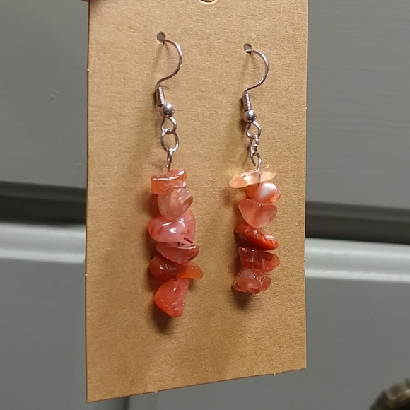 Rhodonite Earrings Natural Gemstone Chip Beaded Surgical Stainless-Steel Hooks - Picture 9 of 13